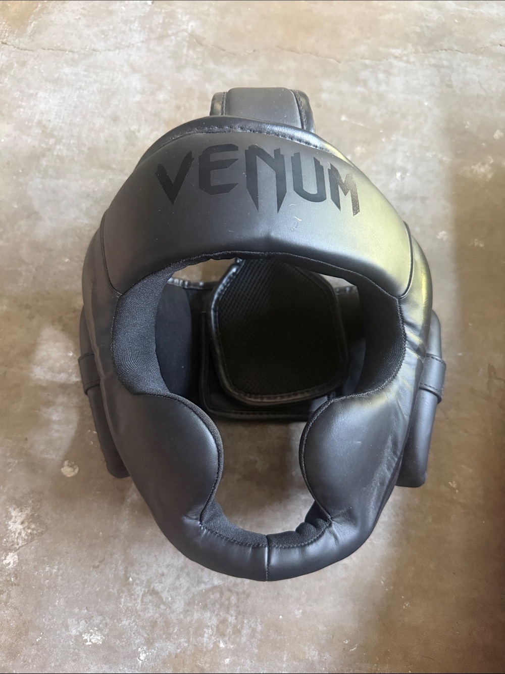 Venum Black Leather Boxing Headgear with Full Face Coverage